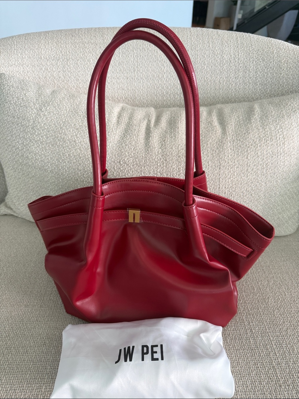 BNNW JW PEI Hana Medium Cherry Red Vegan Leather Tote